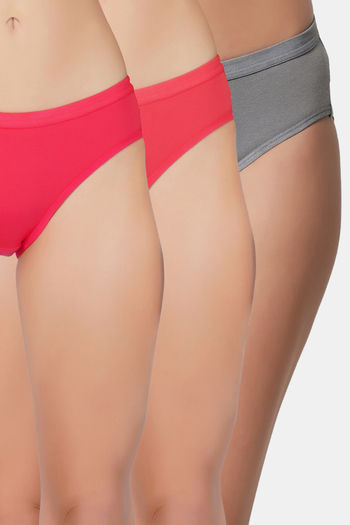 Buy Bleeding Heart Medium Rise Full Coverage Bikini Panty (Pack of 3) - Multicolor